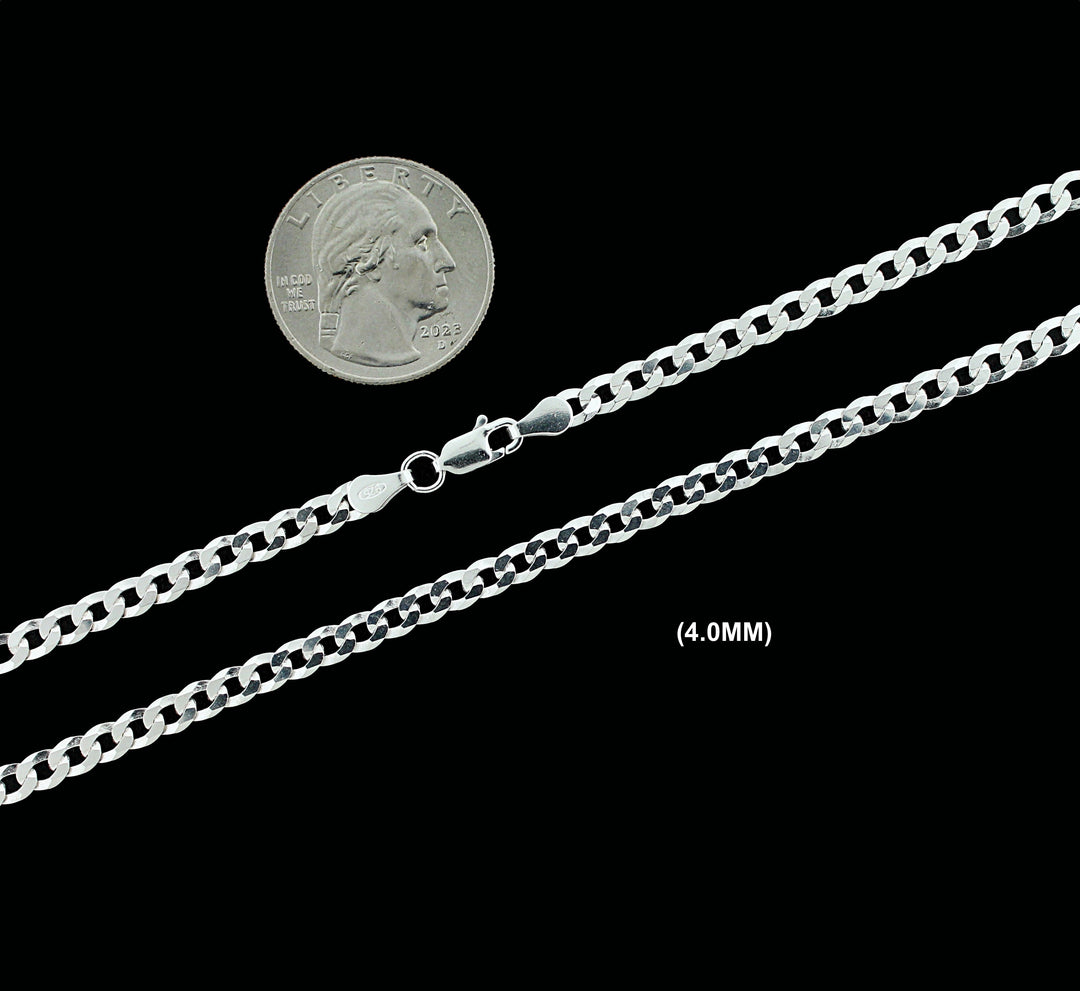 4MM SOLID 925 Sterling Silver Cuban Curb Link Chain Necklace or Bracelet ITALY
