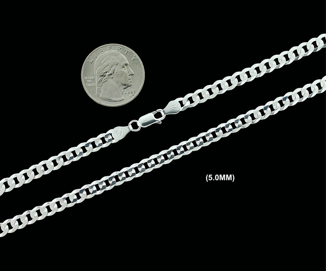 5MM SOLID 925 Sterling Silver Cuban Curb Link Chain Necklace or Bracelet ITALY