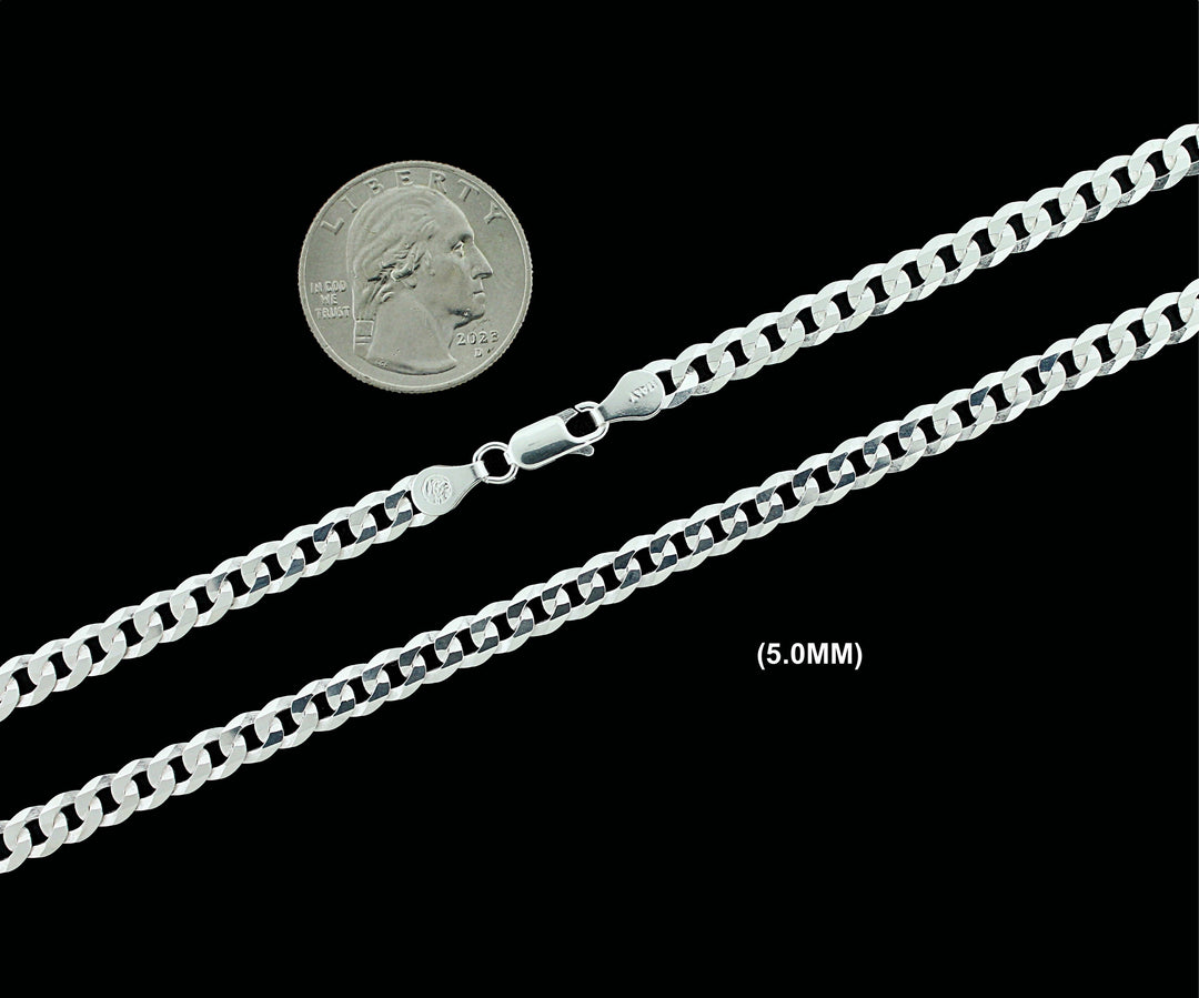 5MM Real Solid 925 Sterling Silver Curb Cuban Link Chain Pendant Necklace UNISEX