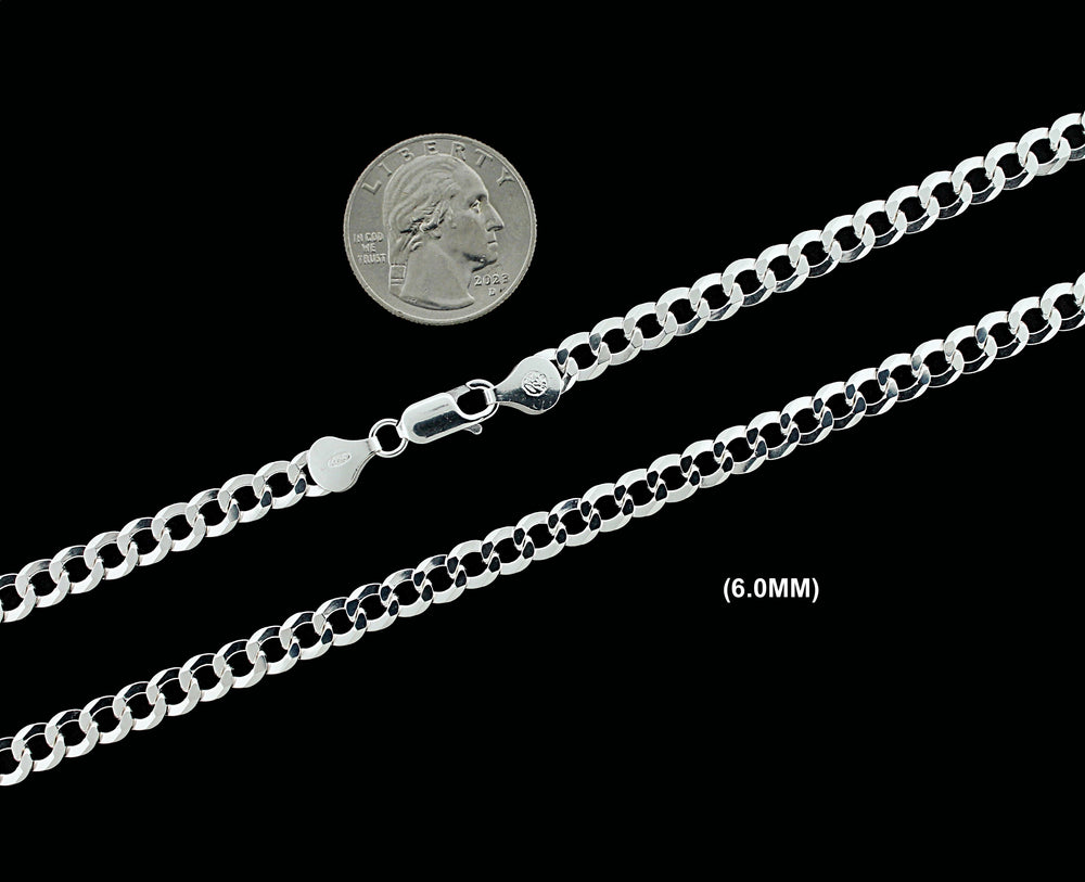 6MM SOLID 925 Sterling Silver Cuban Curb Link Chain Necklace or Bracelet ITALY