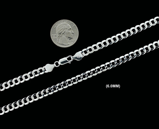 6MM SOLID 925 Sterling Silver Cuban Curb Link Chain Necklace or Bracelet ITALY