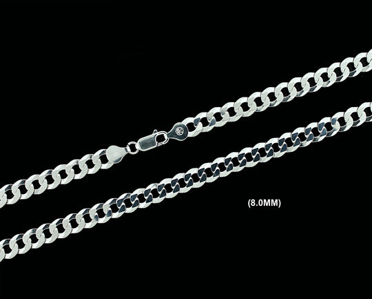 8MM Real Solid 925 Sterling Silver Curb Cuban Link Chain Pendant Necklace UNISEX