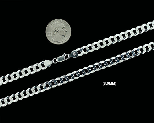 Real Solid 925 Sterling Silver Cuban Curb Link Chain Necklace Bracelet 2.5mm 3mm 4mm 5mm 6mm 7mm 8mm 9mm 10mm Gift For Men &amp; Women ITALY