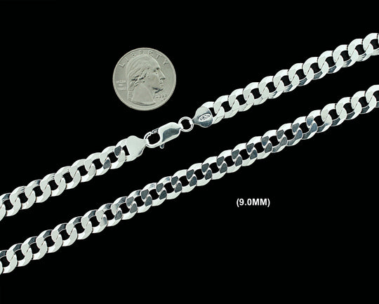 Real Solid 925 Sterling Silver Cuban Curb Link Chain Necklace Bracelet 2.5mm 3mm 4mm 5mm 6mm 7mm 8mm 9mm 10mm Gift For Men &amp; Women ITALY