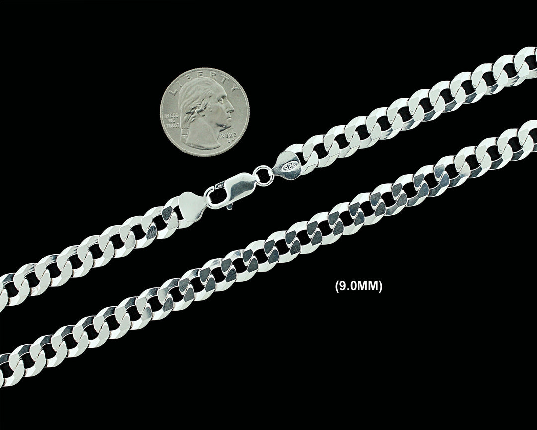 9MM Real Solid 925 Sterling Silver Curb Cuban Link Chain Pendant Necklace UNISEX