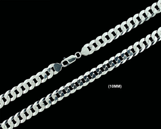 10MM Real Solid 925 Sterling Silver Curb Cuban Link Chain Pendant Necklace UNISEX