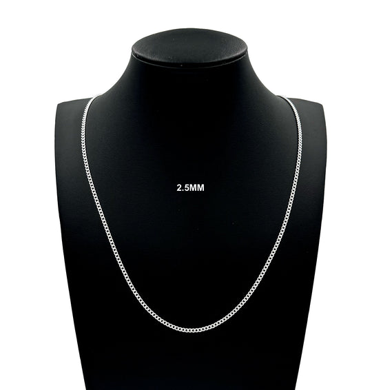 2.5MM Solid 925 Sterling Silver Diamond Cut Cuban Curb Chain Necklace or Bracelet ITALY