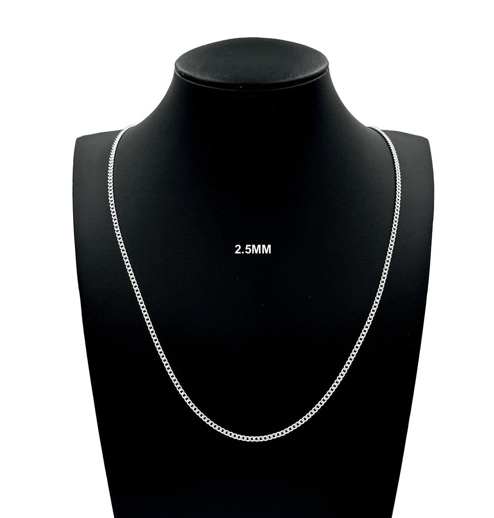 2.5MM Real Solid 925 Sterling Silver Diamond Cut Curb Link Chain Pendant Necklace UNISEX