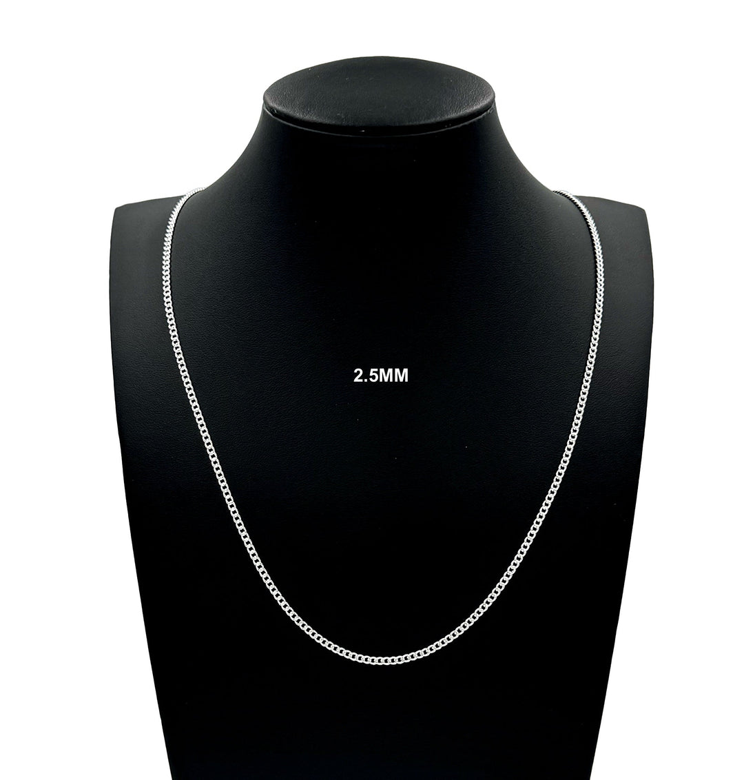 2.5MM Real Solid 925 Sterling Silver Diamond Cut Curb Link Chain Pendant Necklace UNISEX
