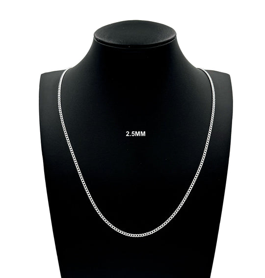 2.5MM Real Solid 925 Sterling Silver Diamond Cut Curb Link Chain Pendant Necklace UNISEX
