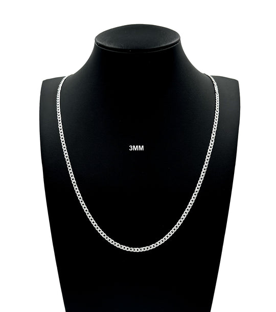 3MM Solid 925 Sterling Silver Diamond Cut Cuban Curb Chain Necklace or Bracelet ITALY