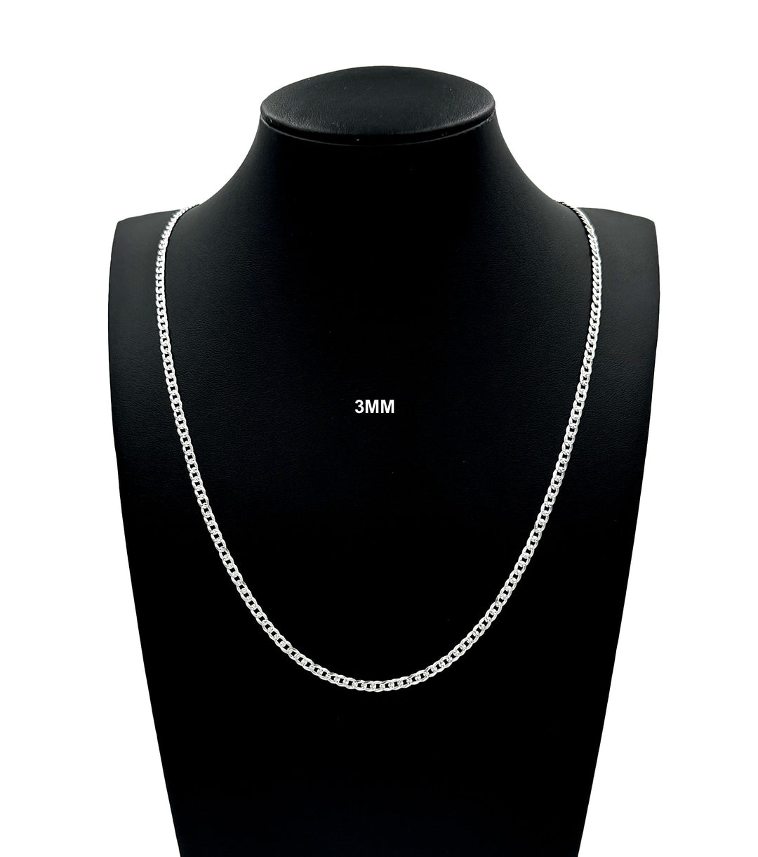 3MM Real Solid 925 Sterling Silver Diamond Cut Curb Link Chain Pendant Necklace UNISEX
