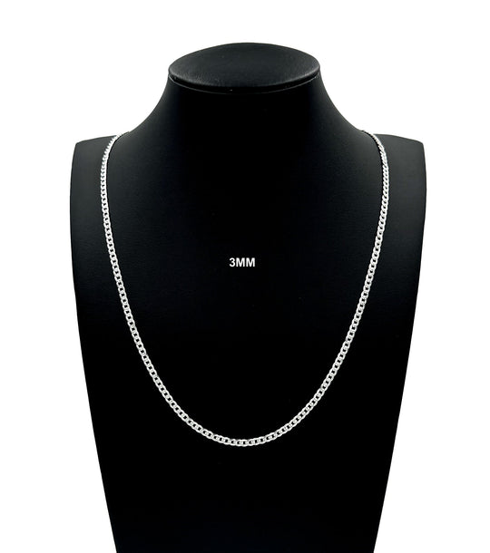 3MM Real Solid 925 Sterling Silver Diamond Cut Curb Link Chain Pendant Necklace UNISEX