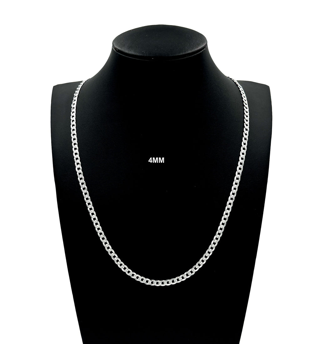 4MM Real Solid 925 Sterling Silver Diamond Cut Curb Link Chain Pendant Necklace UNISEX