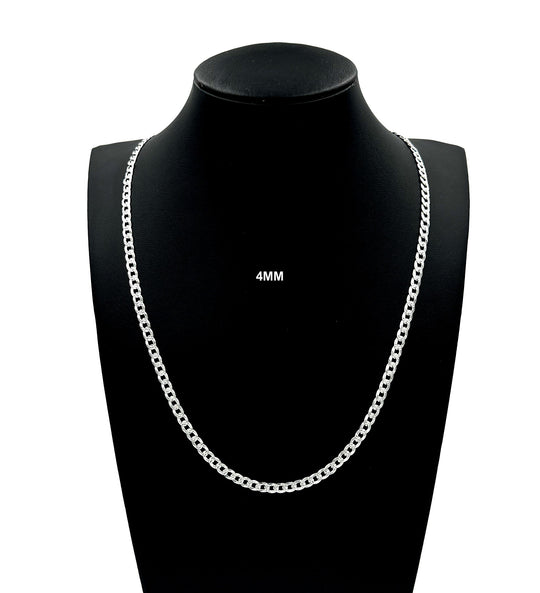 4MM Real Solid 925 Sterling Silver Diamond Cut Curb Link Chain Pendant Necklace UNISEX