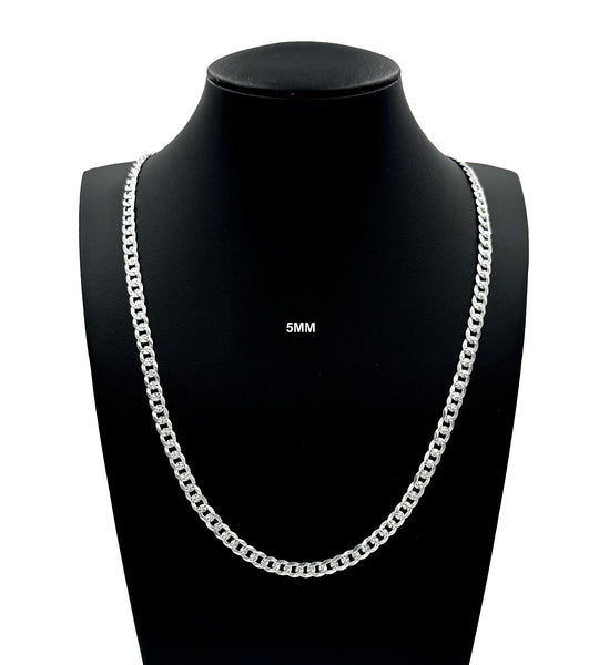 5MM Solid 925 Sterling Silver Diamond Cut Cuban Curb Chain Necklace or Bracelet ITALY