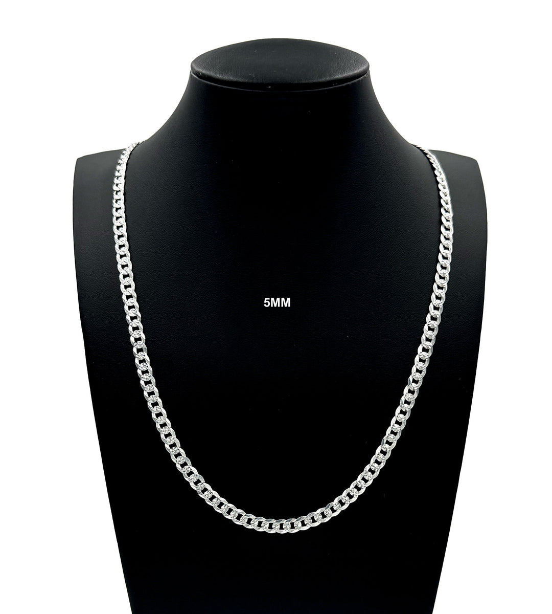5MM Real Solid 925 Sterling Silver Diamond Cut Curb Link Chain Pendant Necklace UNISEX