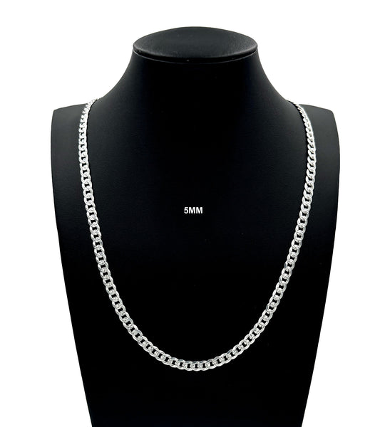 5MM Real Solid 925 Sterling Silver Diamond Cut Curb Link Chain Pendant Necklace UNISEX