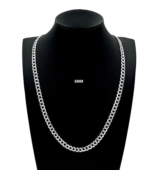 6MM Solid 925 Sterling Silver Diamond Cut Cuban Curb Chain Necklace or Bracelet ITALY