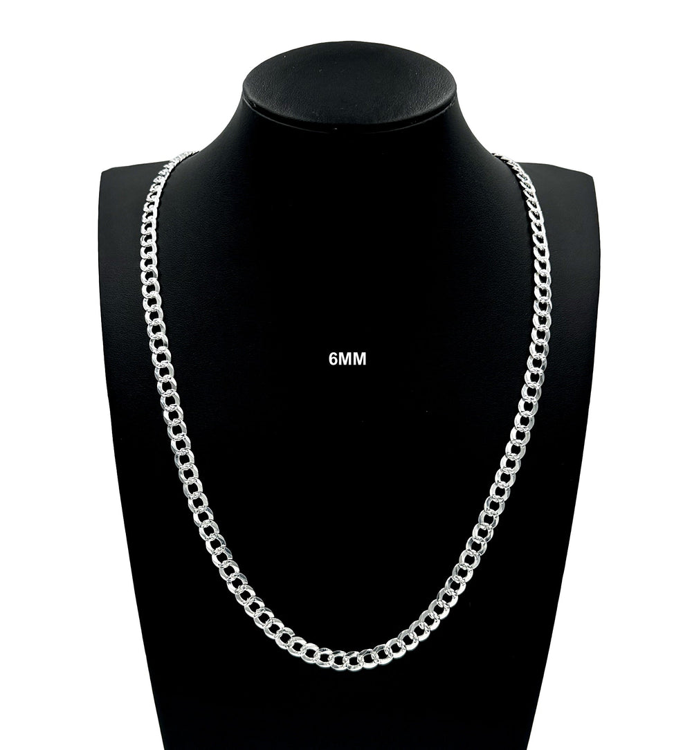 6MM Real Solid 925 Sterling Silver Diamond Cut Curb Link Chain Pendant Necklace UNISEX