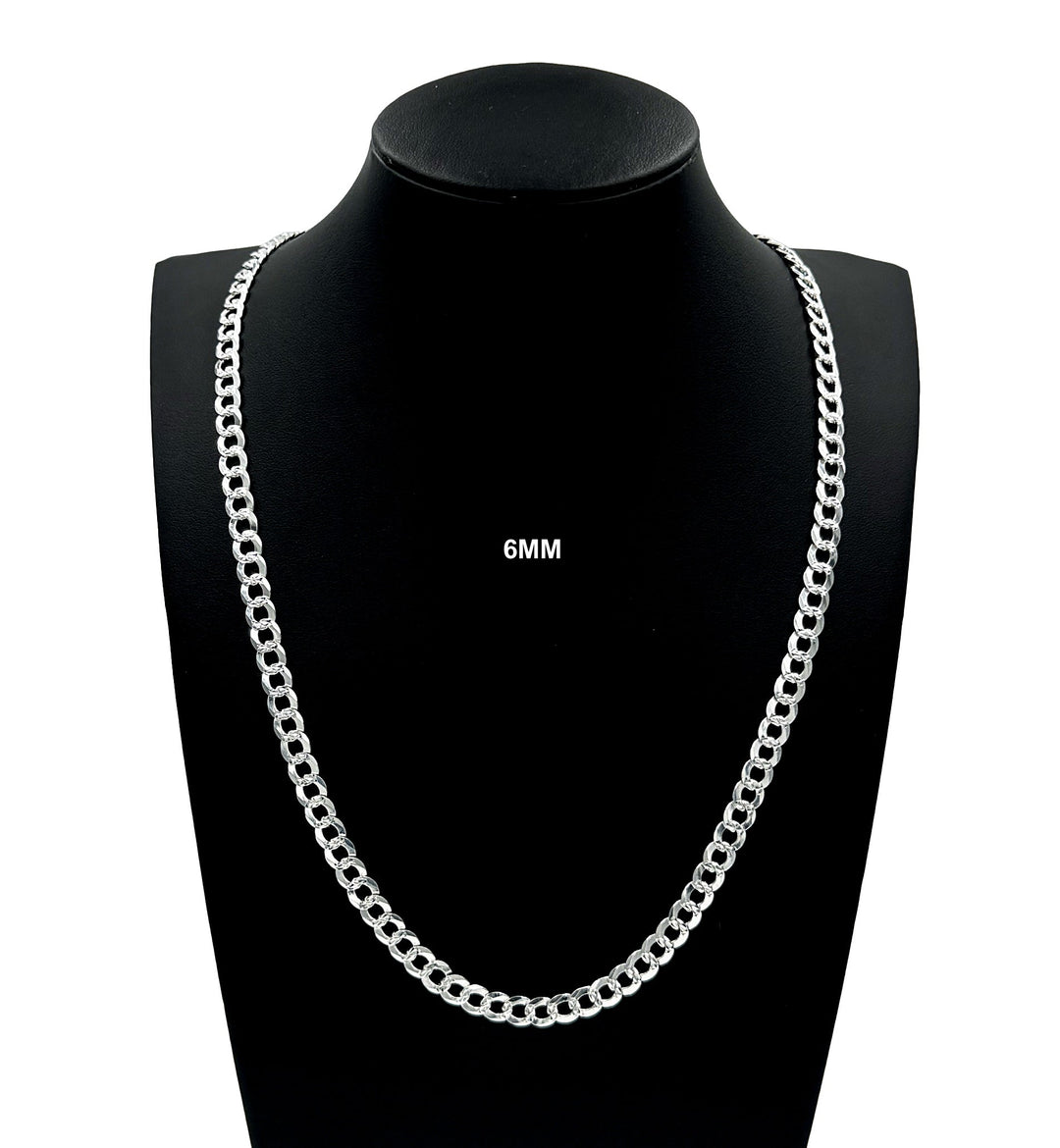 6MM Real Solid 925 Sterling Silver Diamond Cut Curb Link Chain Pendant Necklace UNISEX