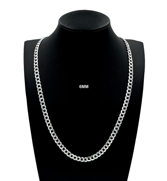 6MM Real Solid 925 Sterling Silver Diamond Cut Curb Link Chain Pendant Necklace UNISEX