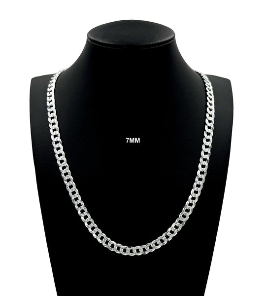 7MM Solid 925 Sterling Silver Diamond Cut Cuban Curb Chain Necklace or Bracelet ITALY