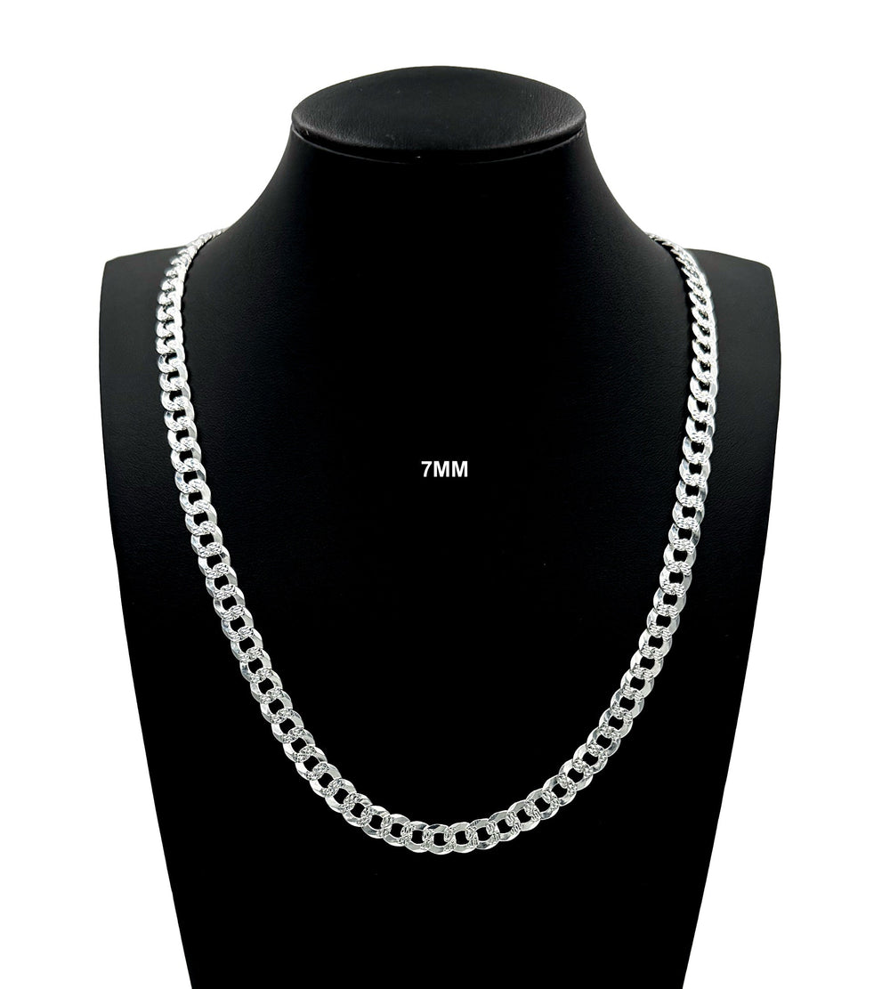 7MM Real Solid 925 Sterling Silver Diamond Cut Curb Link Chain Pendant Necklace UNISEX