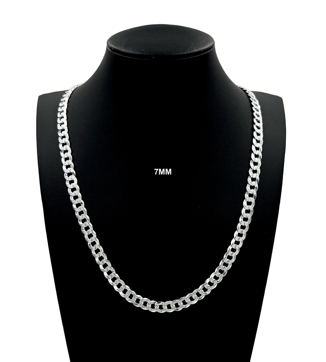 7MM Real Solid 925 Sterling Silver Diamond Cut Curb Link Chain Pendant Necklace UNISEX