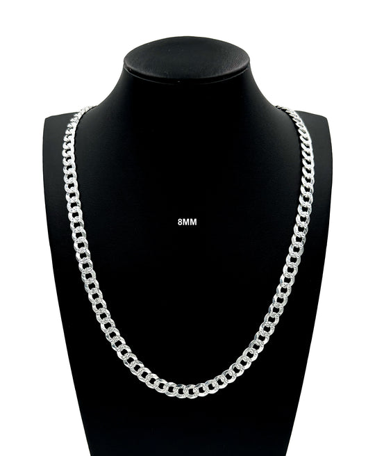 8MM Solid 925 Sterling Silver Diamond Cut Cuban Curb Chain Necklace or Bracelet ITALY