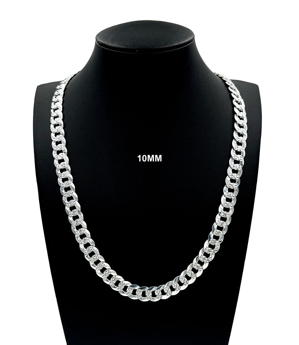 10MM Real Solid 925 Sterling Silver Diamond Cut Curb Link Chain Pendant Necklace UNISEX