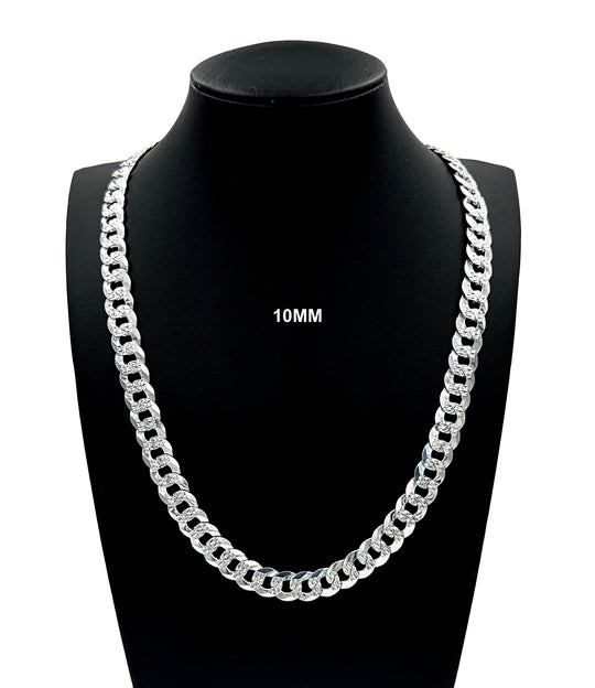 10MM Real Solid 925 Sterling Silver Diamond Cut Curb Link Chain Pendant Necklace UNISEX