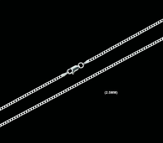 2.5MM Real Solid 925 Sterling Silver Diamond Cut Curb Link Chain Pendant Necklace UNISEX