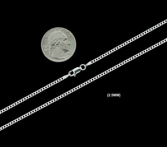 2.5MM Real Solid 925 Sterling Silver Diamond Cut Curb Link Chain Pendant Necklace UNISEX