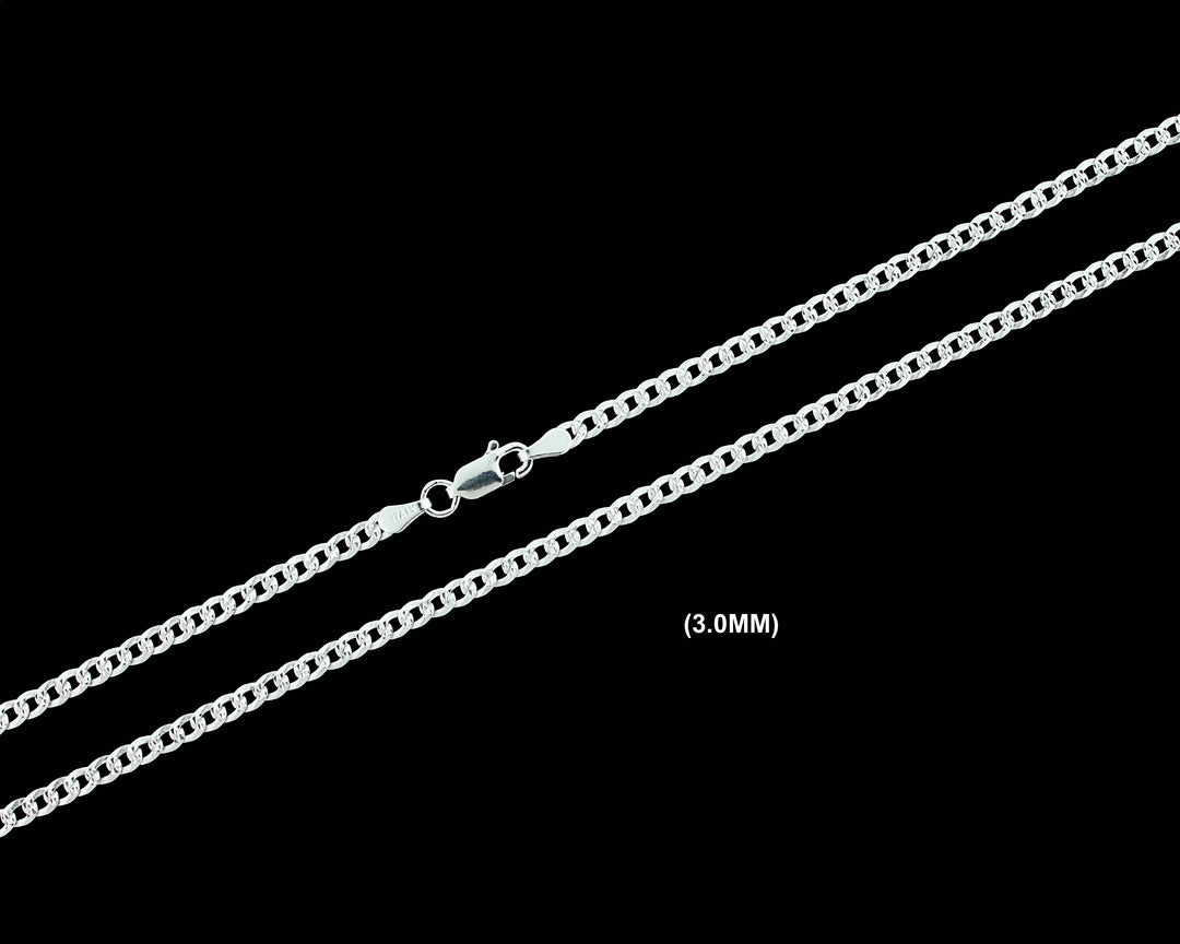 3MM Solid 925 Sterling Silver Diamond Cut Cuban Curb Chain Necklace or Bracelet ITALY