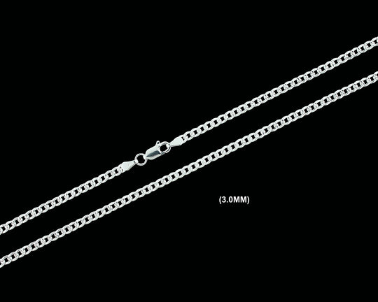 3MM Solid 925 Sterling Silver Diamond Cut Cuban Curb Chain Necklace or Bracelet ITALY