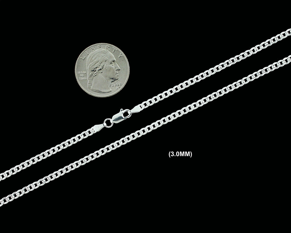 3MM Solid 925 Sterling Silver Diamond Cut Cuban Curb Chain Necklace or Bracelet ITALY
