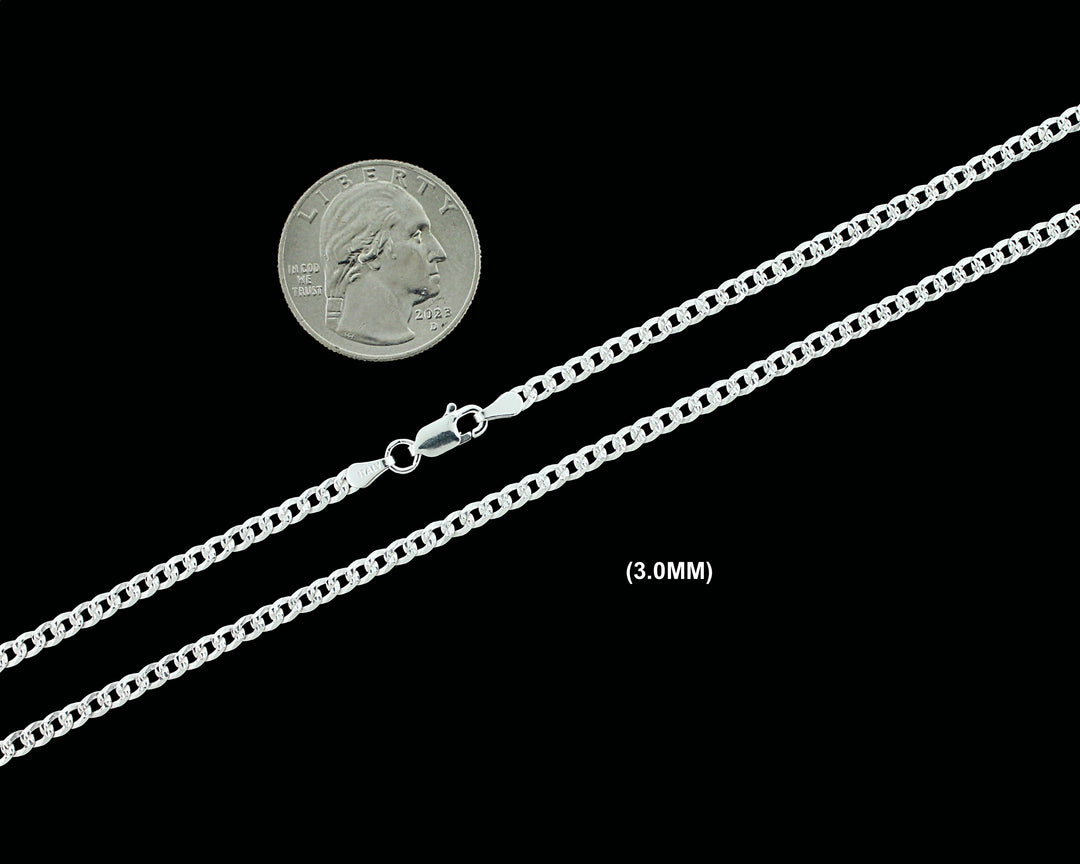 3MM Solid 925 Sterling Silver Diamond Cut Cuban Curb Chain Necklace or Bracelet ITALY