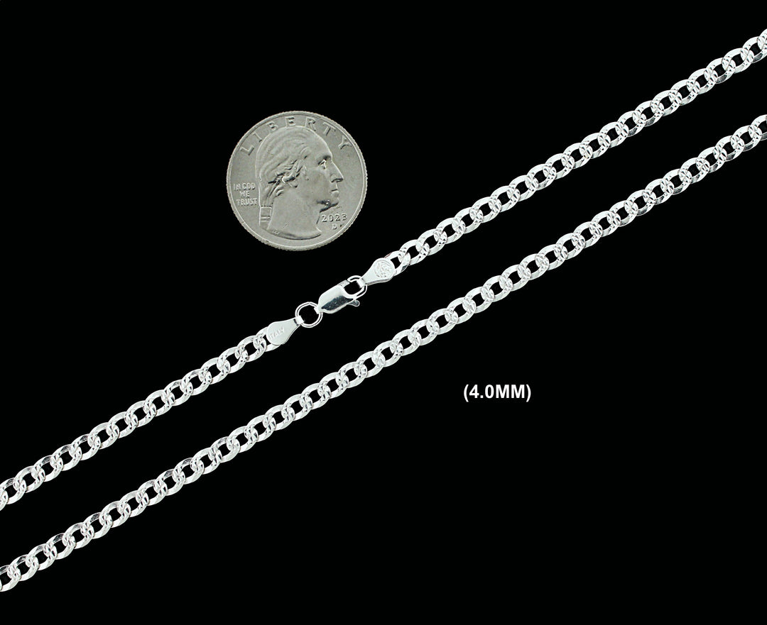 Real Solid 925 Sterling Silver Diamond Cut Cuban Curb Link Chain Necklace Bracelet 2.5mm 3mm 4mm 5mm 6mm 7mm 8mm 9mm 10mm Gift For Men &amp; Women ITALY