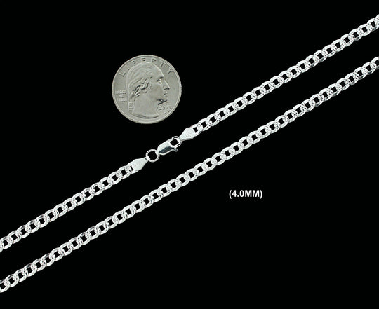 Real Solid 925 Sterling Silver Diamond Cut Cuban Curb Link Chain Necklace Bracelet 2.5mm 3mm 4mm 5mm 6mm 7mm 8mm 9mm 10mm Gift For Men &amp; Women ITALY