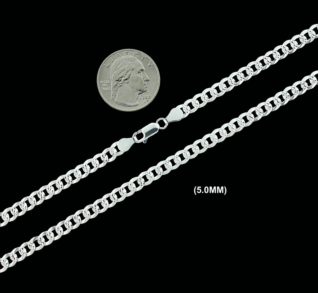 5MM Solid 925 Sterling Silver Diamond Cut Cuban Curb Chain Necklace or Bracelet ITALY