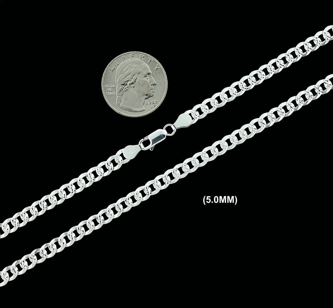 5MM Real Solid 925 Sterling Silver Diamond Cut Curb Link Chain Pendant Necklace UNISEX