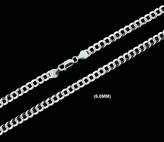 6MM Real Solid 925 Sterling Silver Diamond Cut Curb Link Chain Pendant Necklace UNISEX