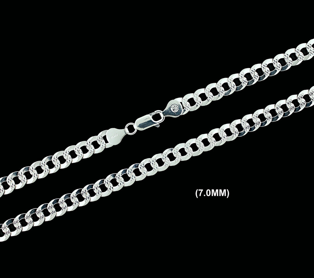 7MM Solid 925 Sterling Silver Diamond Cut Cuban Curb Chain Necklace or Bracelet ITALY