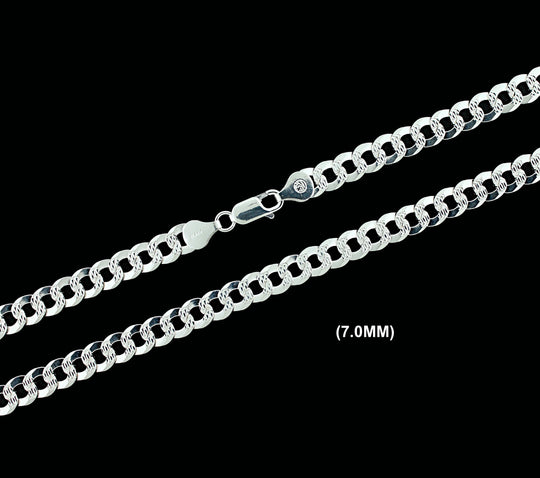 7MM Solid 925 Sterling Silver Diamond Cut Cuban Curb Chain Necklace or Bracelet ITALY