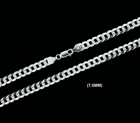 7MM Real Solid 925 Sterling Silver Diamond Cut Curb Link Chain Pendant Necklace UNISEX