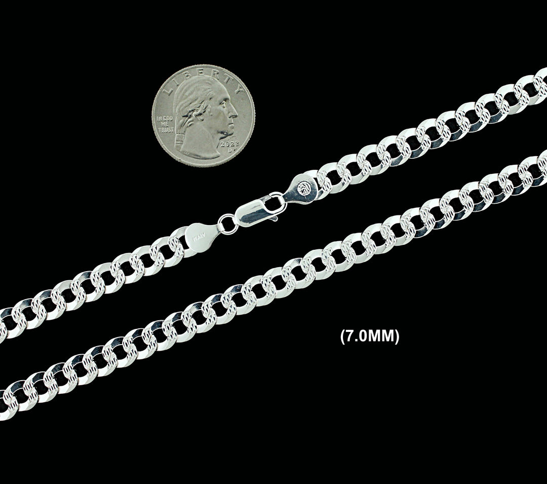 7MM Solid 925 Sterling Silver Diamond Cut Cuban Curb Chain Necklace or Bracelet ITALY