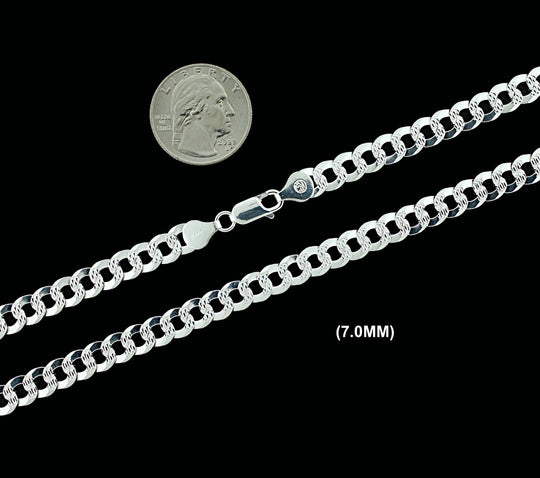 7MM Real Solid 925 Sterling Silver Diamond Cut Curb Link Chain Pendant Necklace UNISEX