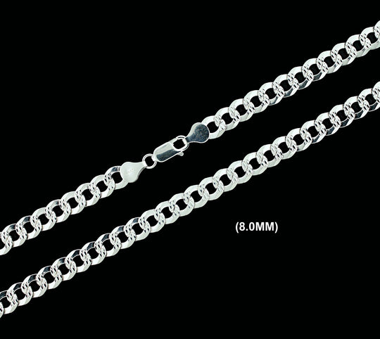 8MM Real Solid 925 Sterling Silver Diamond Cut Curb Link Chain Pendant Necklace UNISEX