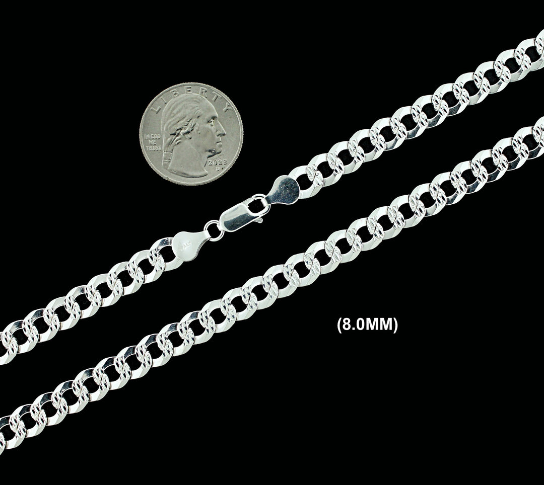 Real Solid 925 Sterling Silver Diamond Cut Cuban Curb Link Chain Necklace Bracelet 2.5mm 3mm 4mm 5mm 6mm 7mm 8mm 9mm 10mm Gift For Men &amp; Women ITALY